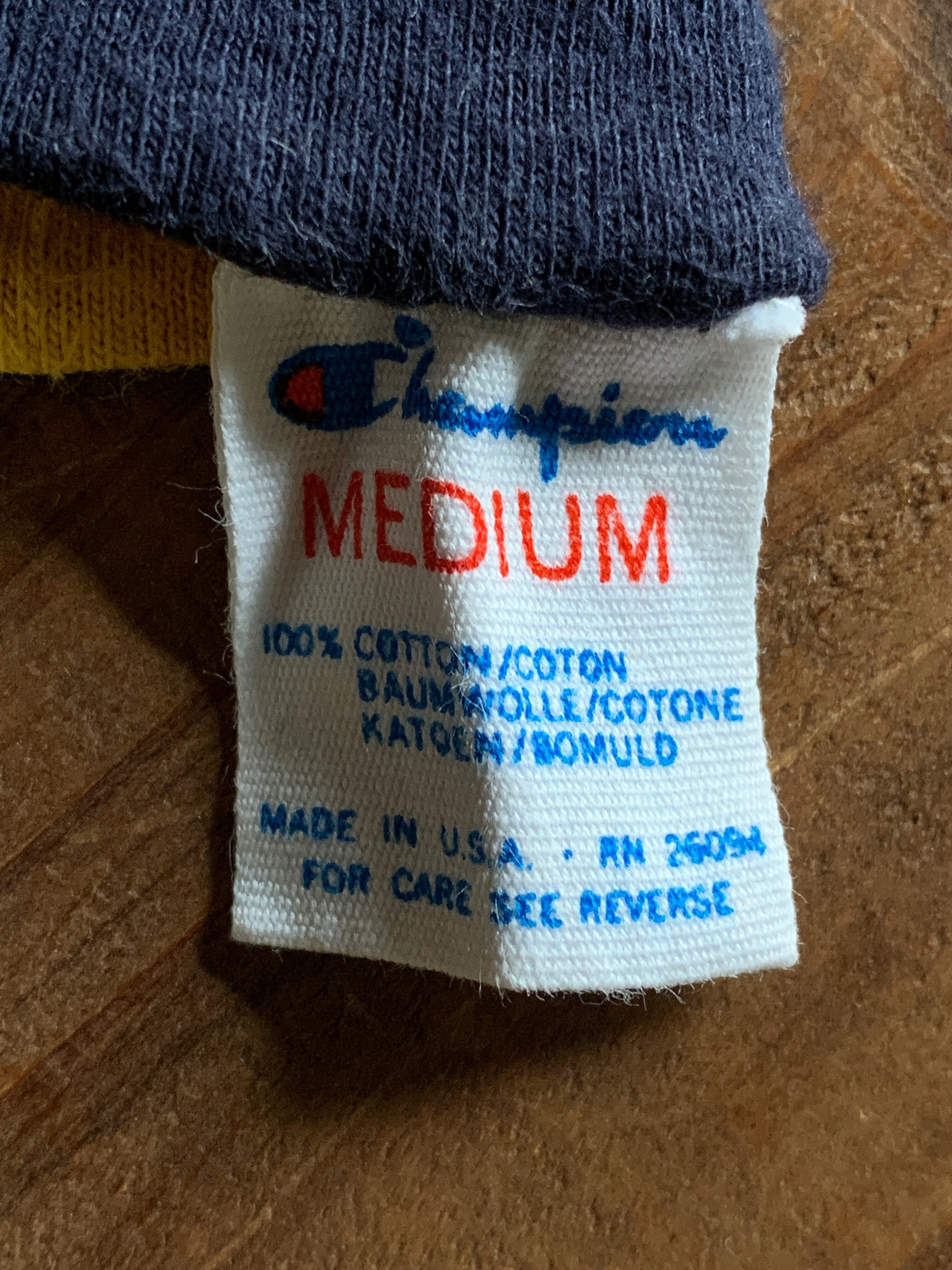 80's トリコタグ Champion ''Sanford'' リバーシブルTシャツ 濃紺X黄 表記(M) USA製