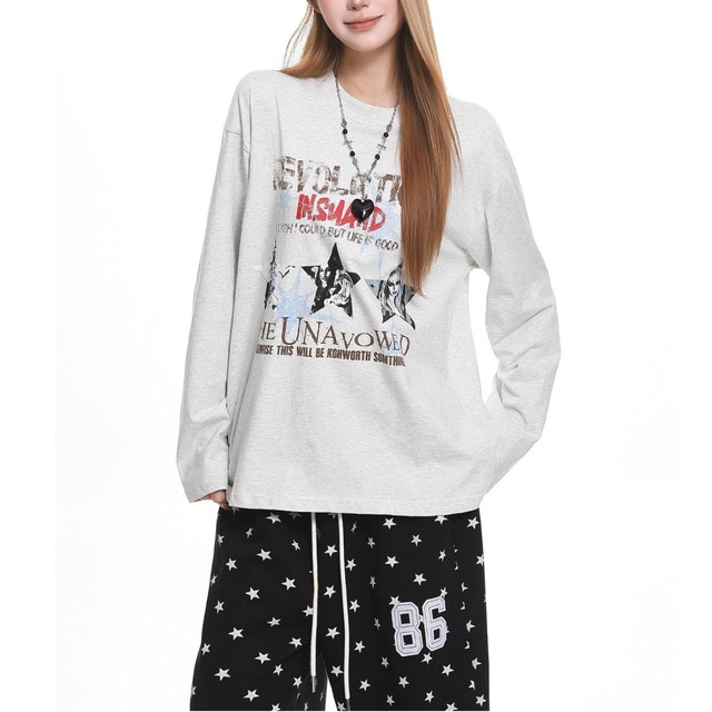 スターモチーフグラフィックレタリングロングスリーブTシャツ 1col R02566