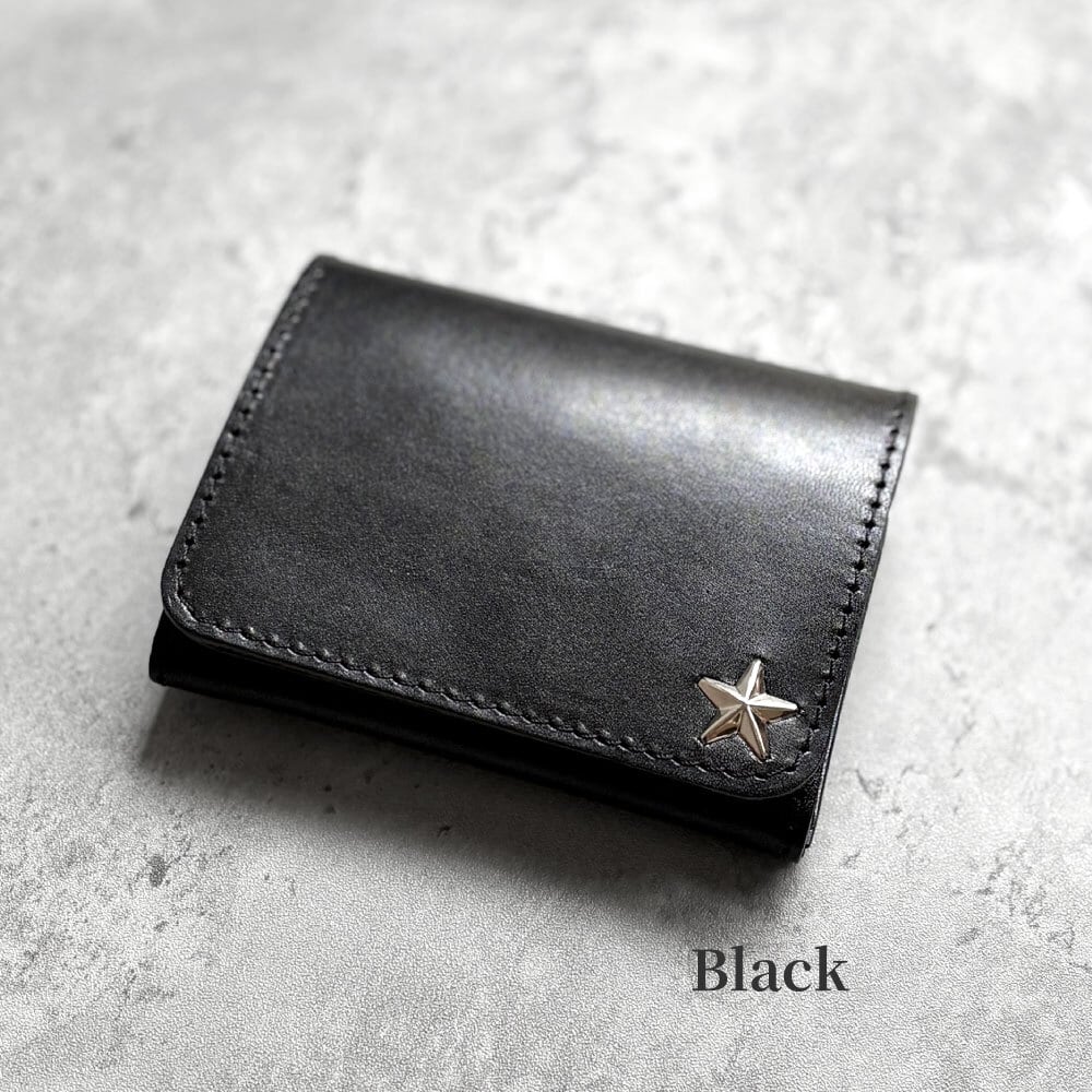 栃木レザー スタースタッズ コンパクト財布 5色展開 日本製 Made in