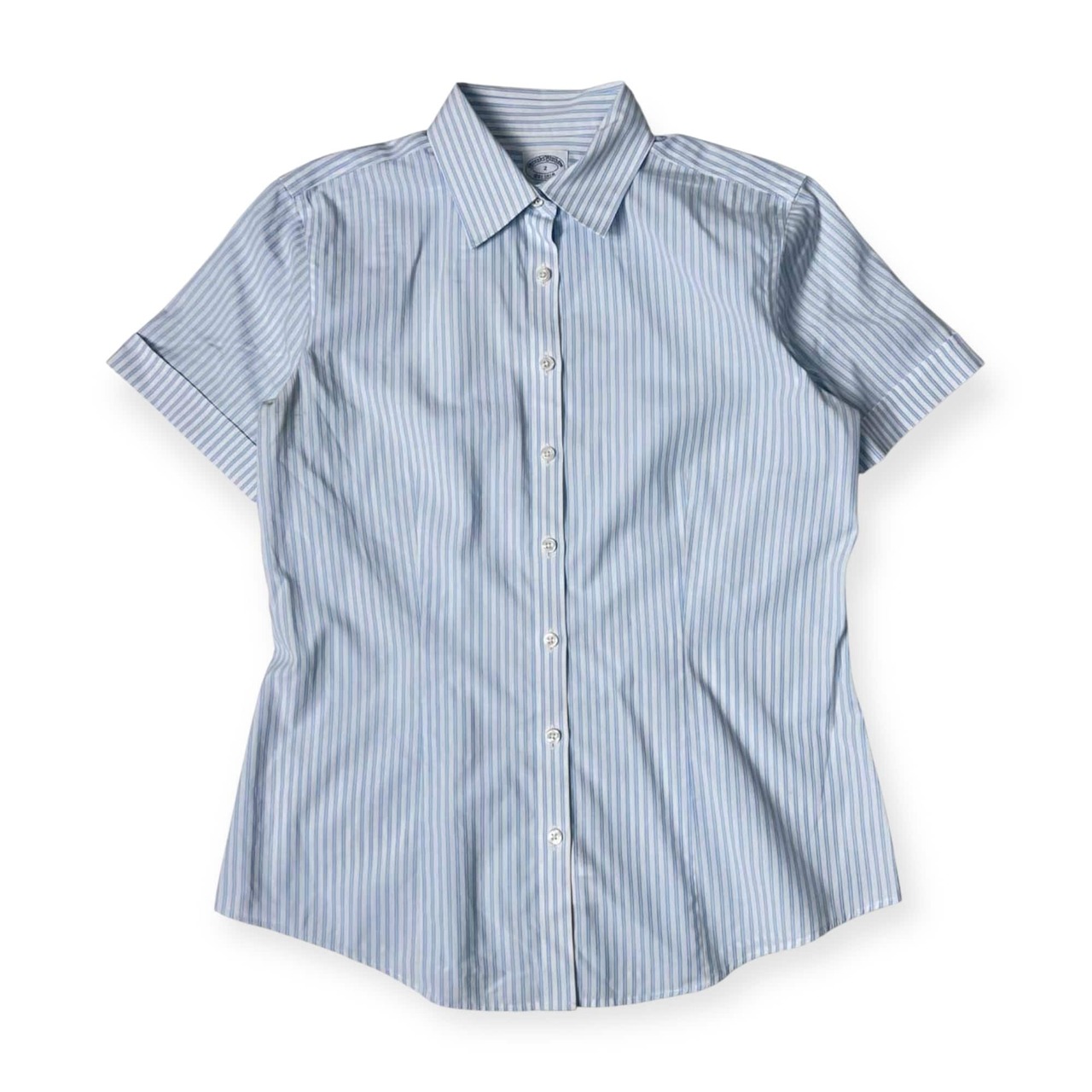Brooks Brothers ブルックスブラザーズ ストライプ NON IRON 半袖シャツ 2/水色系 レディース