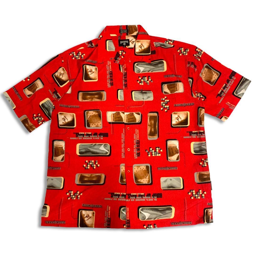 90s ロカウェア 半袖 総柄シャツ レッド 赤 XL Rocawear アロハ