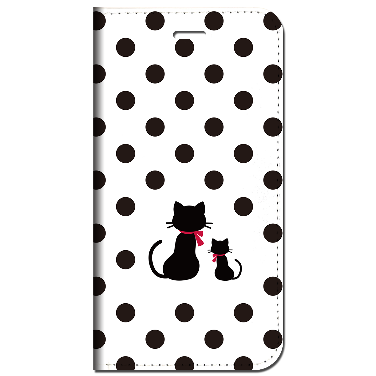 iPhone対応 スマホ 手帳型ケース 親子猫ドット-ブラック ポップ イラストネコ 【iPhone17 / iPhone16 / iPhone16e / iPhoneSE 他 iPhone各機種対応】 st47