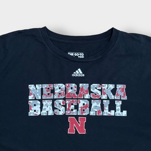 【adidas】カレッジロゴ Tシャツ ネブラスカ大学 NEBRASKA BASEBALL ベースボール プリント 2XL ビッグシルエット アディダス 黒t 半袖 夏物 us古着