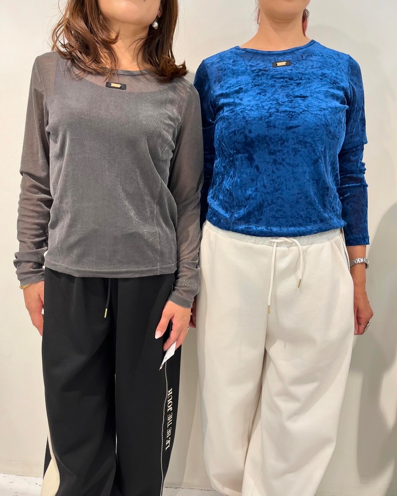 エイミーロウ　eimeelaw. 2ウェイ ベロア×Shinyメッシュトップス