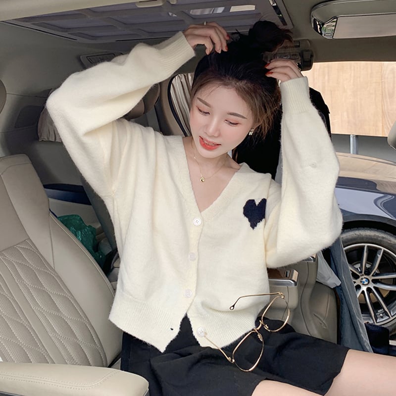 ホワイトセーター コート スプリングオータムスタンダードVネックニットカーディガン レトロ 春物 秋物 スーパーモール22993461001