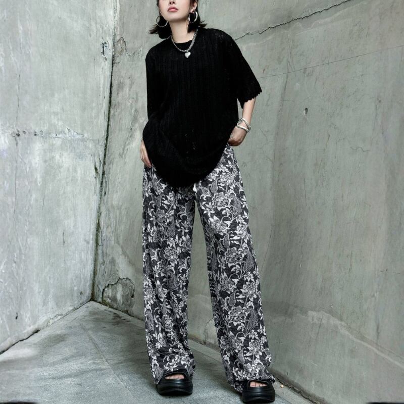 High waist Print Wide Long Pants ◆2color 204713