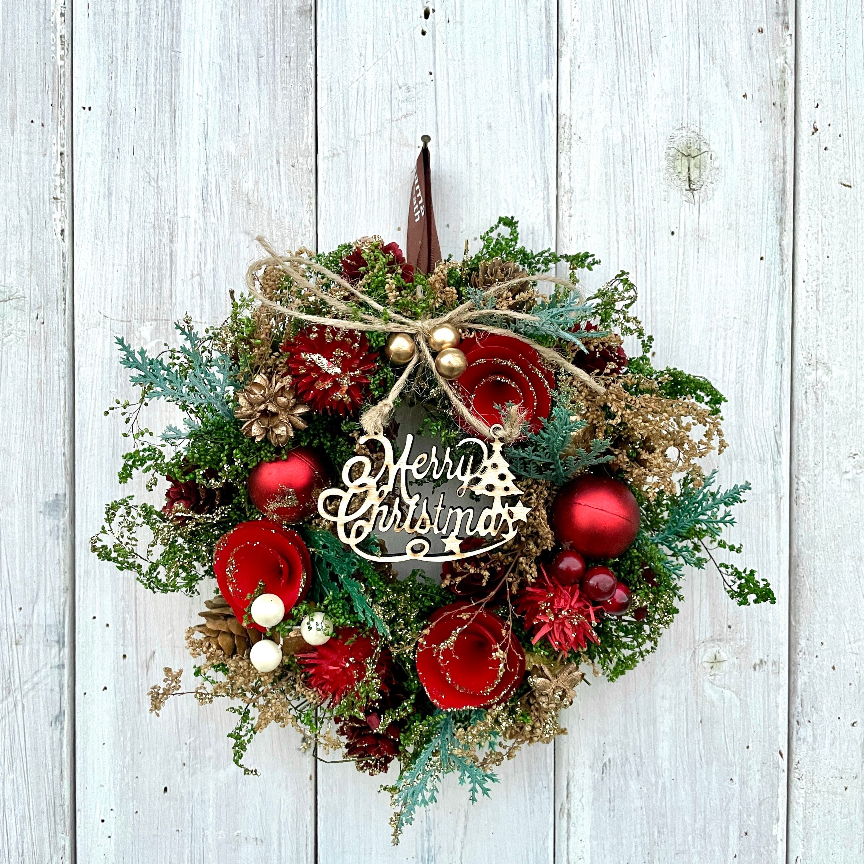 ドライフラワーリース　クリスマスリース　秋リース　冬リース フラワーマーケット花由 2025 新作 クリスマス リース Lサイズ
