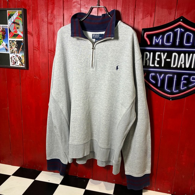 90s POLO RALPH LAUREN ハーフジップスウェット　グレー　