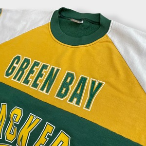 【GARAN】80s 90s USA製 NFL GREENBAY PACKERS グリーンベイ・パッカーズ アメフト アメリカンフットボール プリント スウェット トレーナー ロゴ 袖ロゴ 切替 ラグラン ヴィンテージ X-LARGE US古着