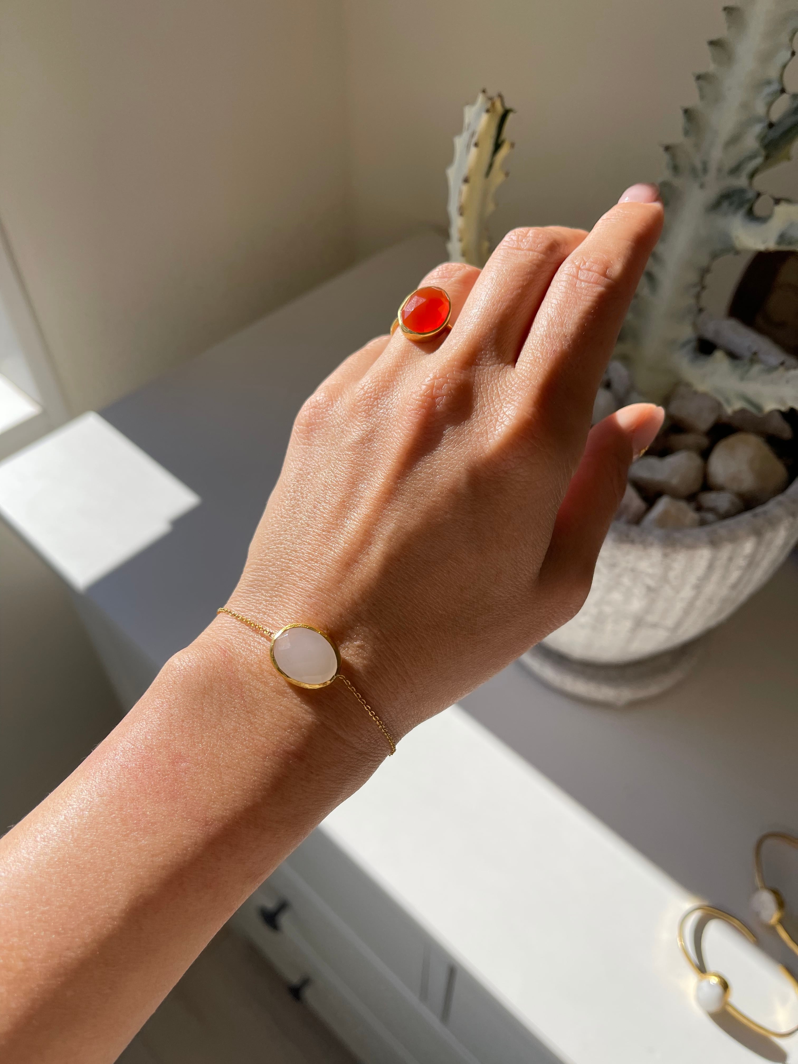 Silver925 based 極厚18kgp carnelian  oval ring A/シルバー925ベース極厚18金鍍金カーネリアンオーバルリングA