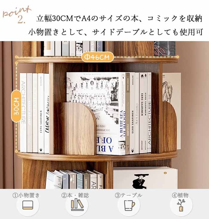 回転式本棚 キャスター付き本棚 360° コミックラック 本収納 お洒落