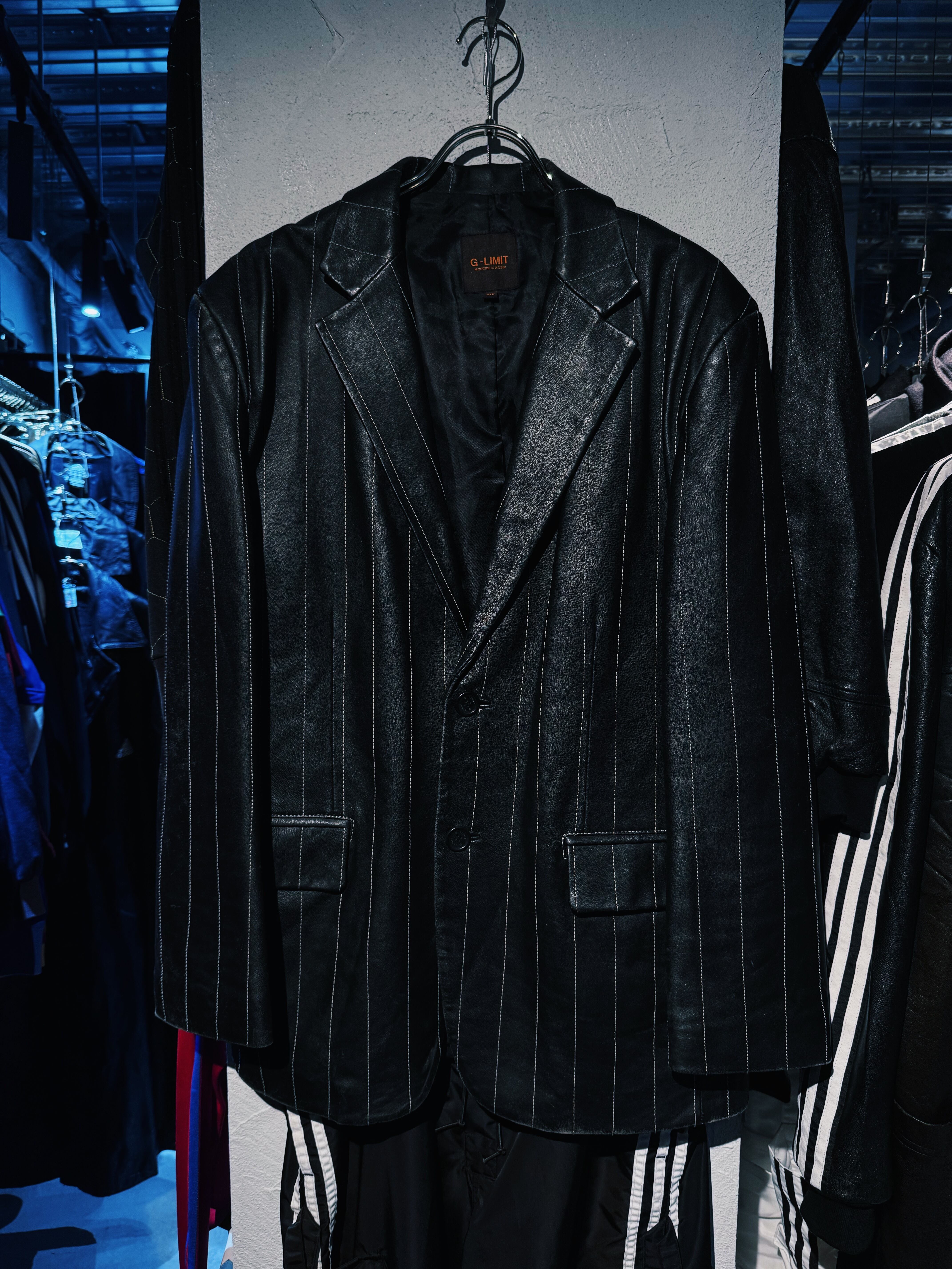 【D4C】90's vintage fake leather material stripes design tailored jacket