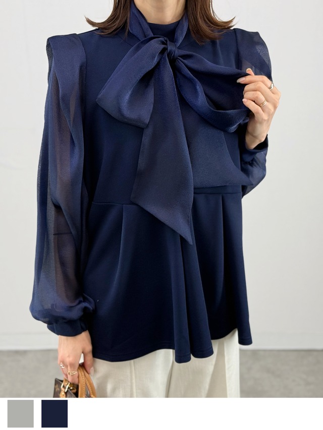 (再入荷)シルキーボウタイリボンブラウス