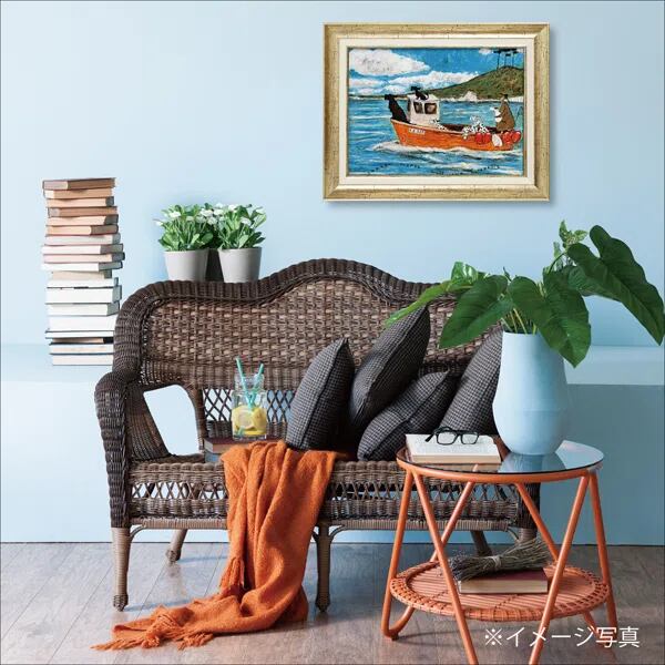 サムトフト「犬と釣り人と小さな船」Ｍサイズ ゲル加工アート アートフレーム 絵画 インテリア