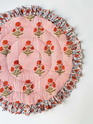 Round Ruffled Baby Play Mat Red Flower【saruche】