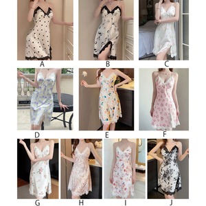 ワンピース パジャマ パッド付き ルームウェア レディース 春夏 韓国 サテン調 ベビードール 大人 かわいい きれいめ キャミワンピ スリット入り 部屋着 寝間着 フェミニン 大人可愛い 大人女子