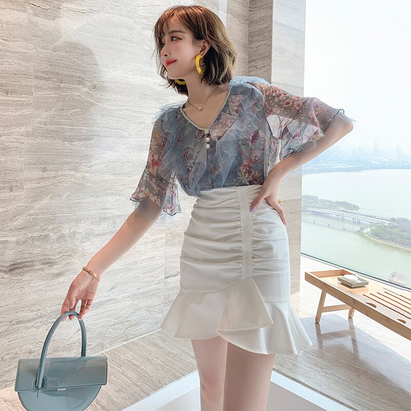 スリムプリーツスカート スリムヒップ ステッチ MIUCO23419642356