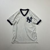 90s Majestic　NY　ヤンキース　リンガー　Tシャツ　ホワイト　ネイビー  古着