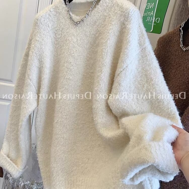 【新作】【送料無料】 乳白色のソルトテリーベルベット、暖かく、柔らかく、ワックスのような、ゆったりとした大きなセーター、女性用セーター、厚みのある、怠惰なスタイル、秋と冬 0324731703405