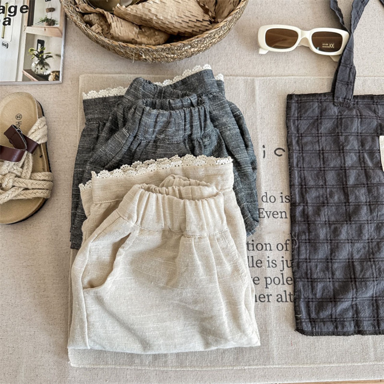 夏リネンハーフパンツ