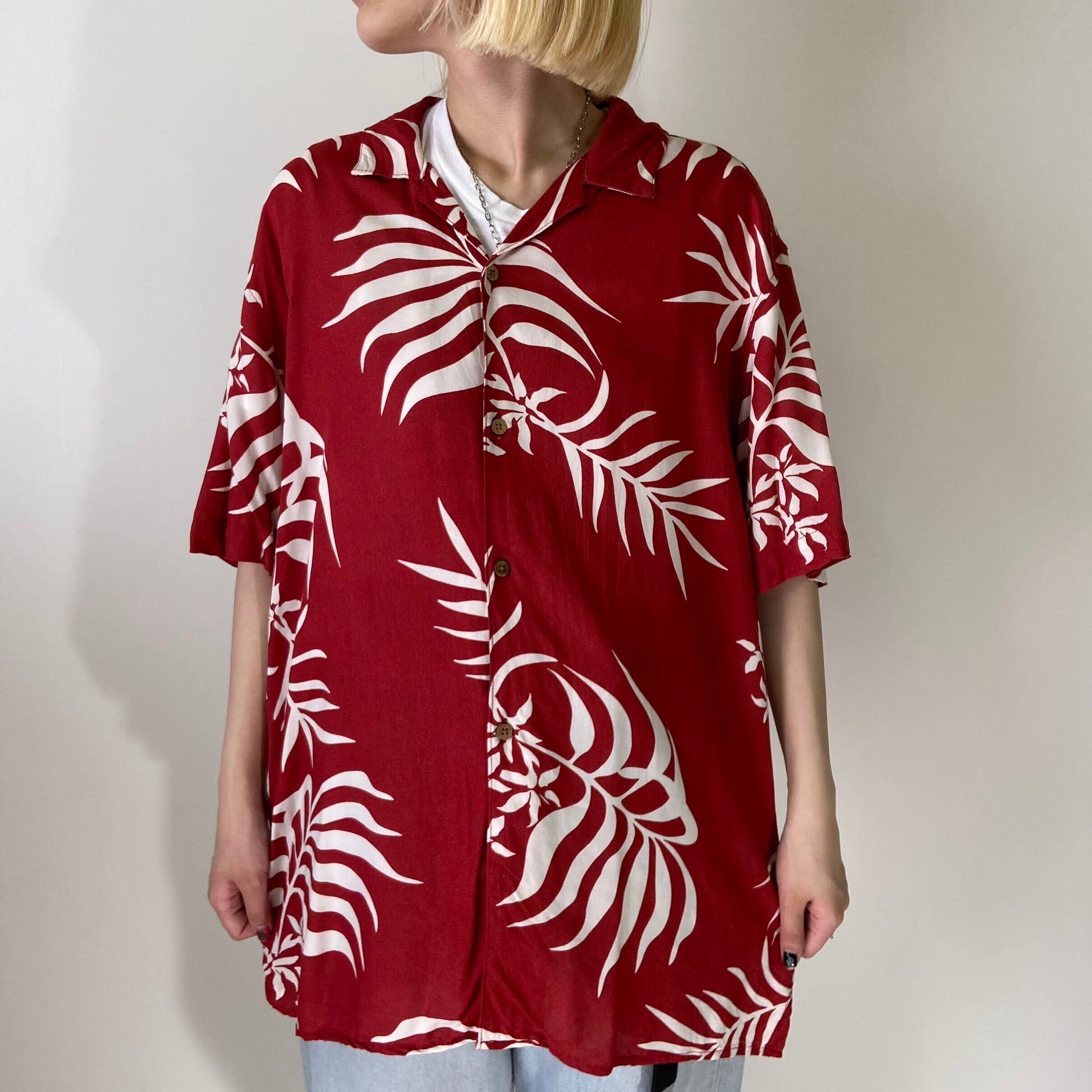 PULL&BEAR リーフ ボタニカル 総柄 開襟 オープンカラー レーヨン