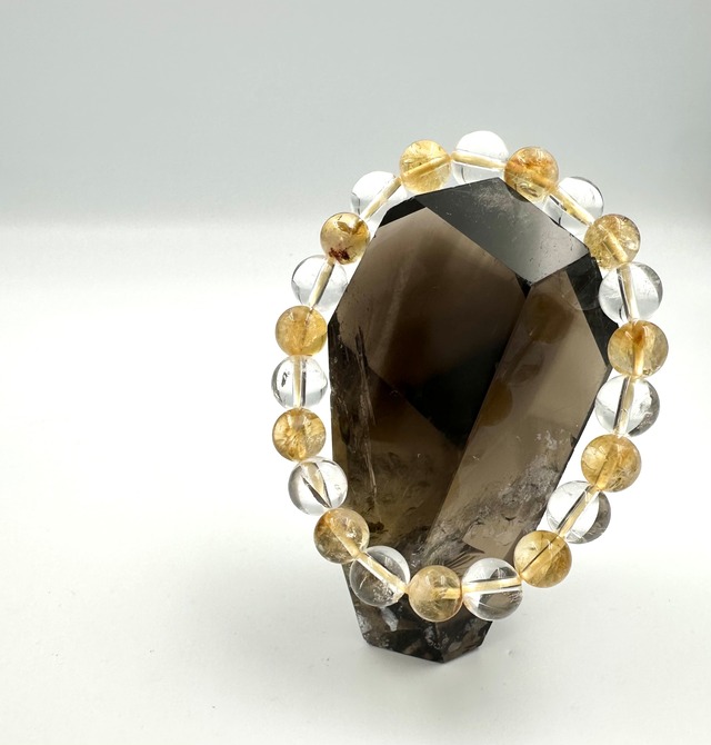(01097)（1点のみ）(内径選べる)シトリン　クリスタル【9mm/10mm】 Citrine　Crystal　水晶　黄水晶　ラウンドカット　デザブレ　デザインブレスレット　パワーストーン　天然石