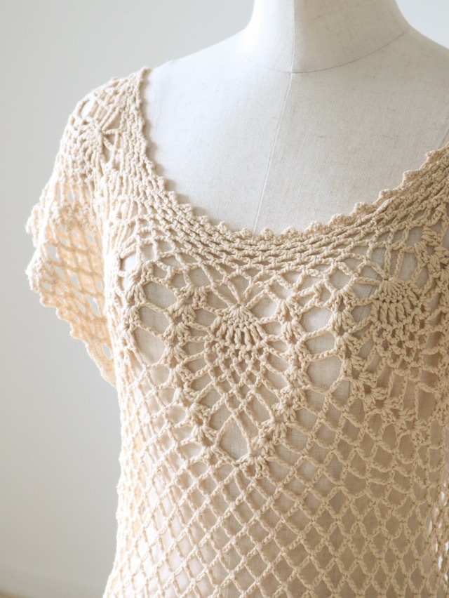 ●crochet design pullover knit tops