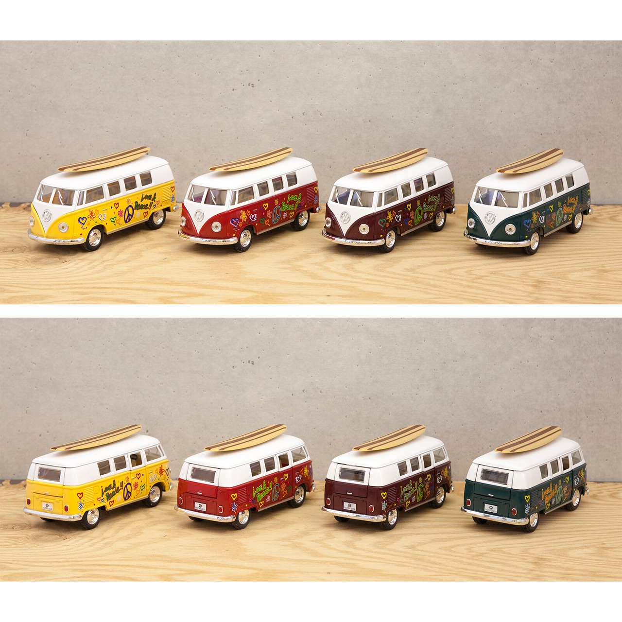 ダイキャストミニカー(M)[5" 1962 VW Classical Bus with Printing & Surfboard]