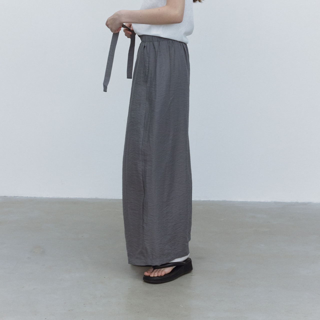 Drawstring Waist Wide Pants【4color】 T3396