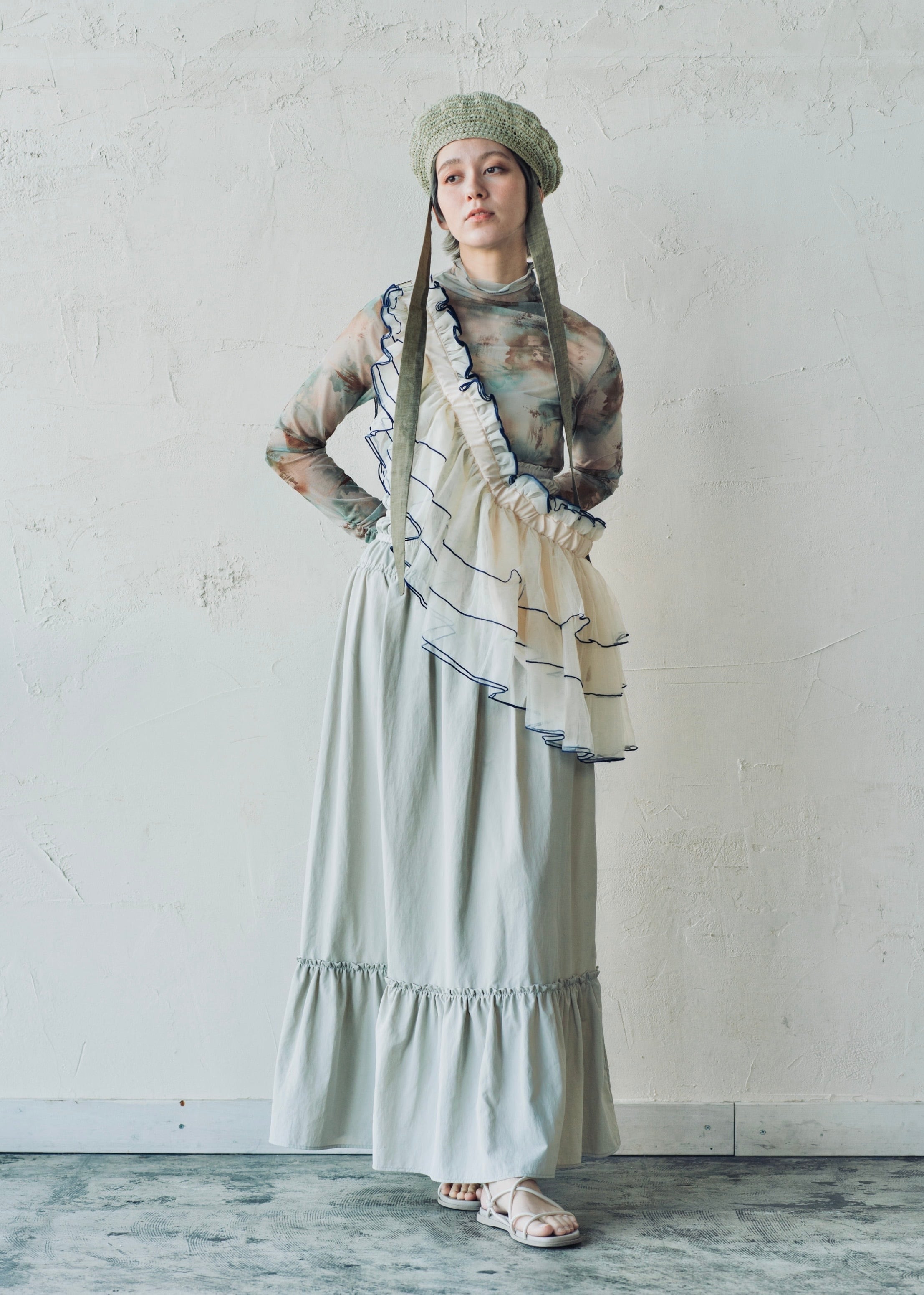 DŌRA TIER Maxi | Ruffled Hidden Bag - SEA WHITE | ORIENT MILLINERY