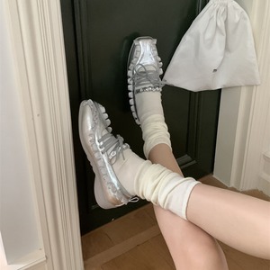 frill design ribbon square toe flat shoes J00046