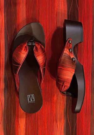 MANAKA ヒール下駄：赤波柄（GETA Kimono nami red）4.5cmヒール