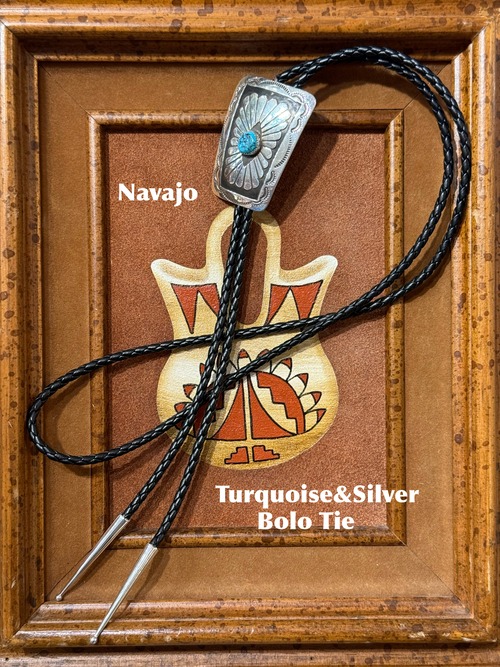 【Navajo】Turquoise&Silver Bolo Tie KINGMAN TURQUOISE ターコイズ＆シルバー　ボロタイ・ループタイ