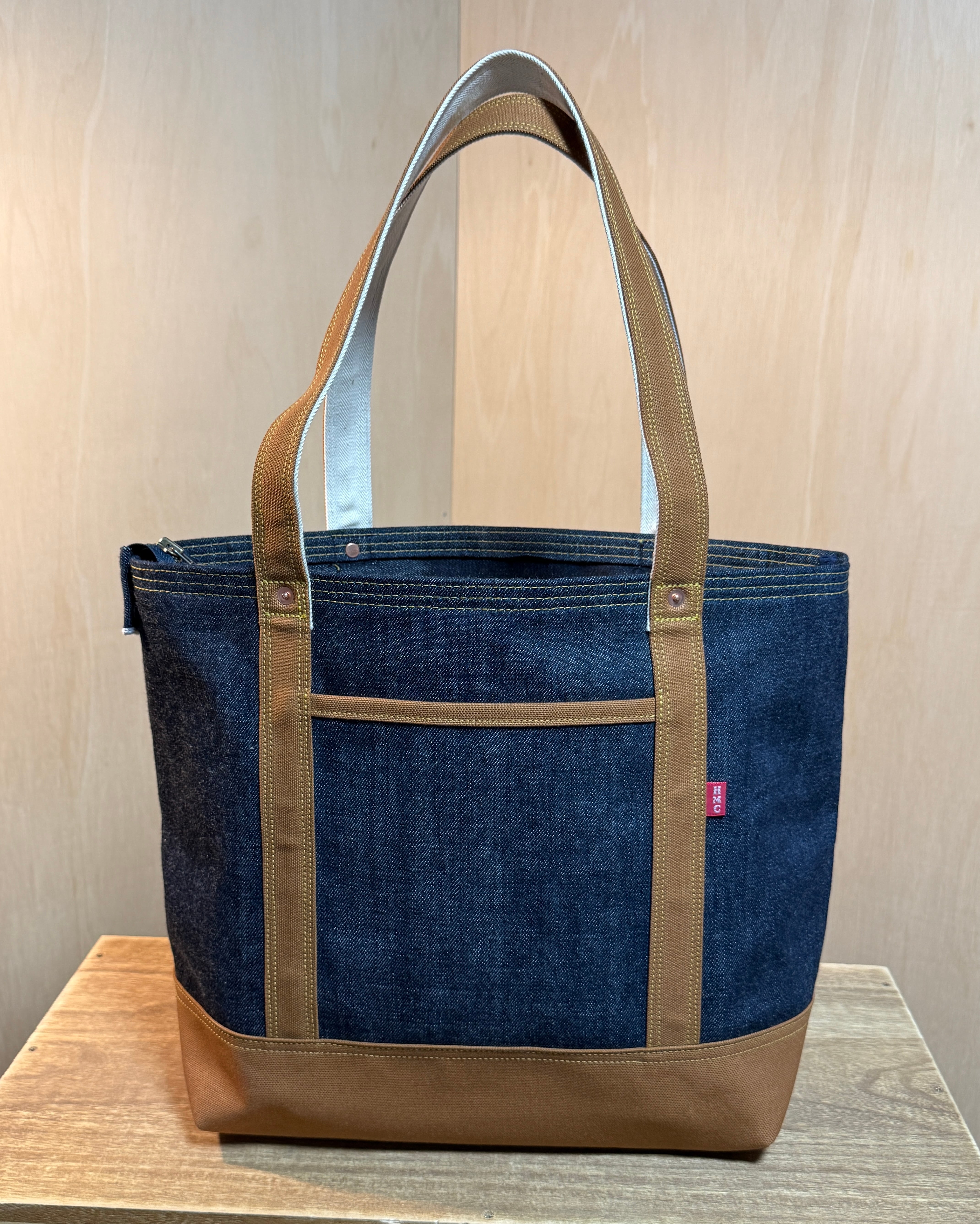 茶帆布デニムトートバッグ Lサイズ 【岡山デニム デニムバッグ デニム