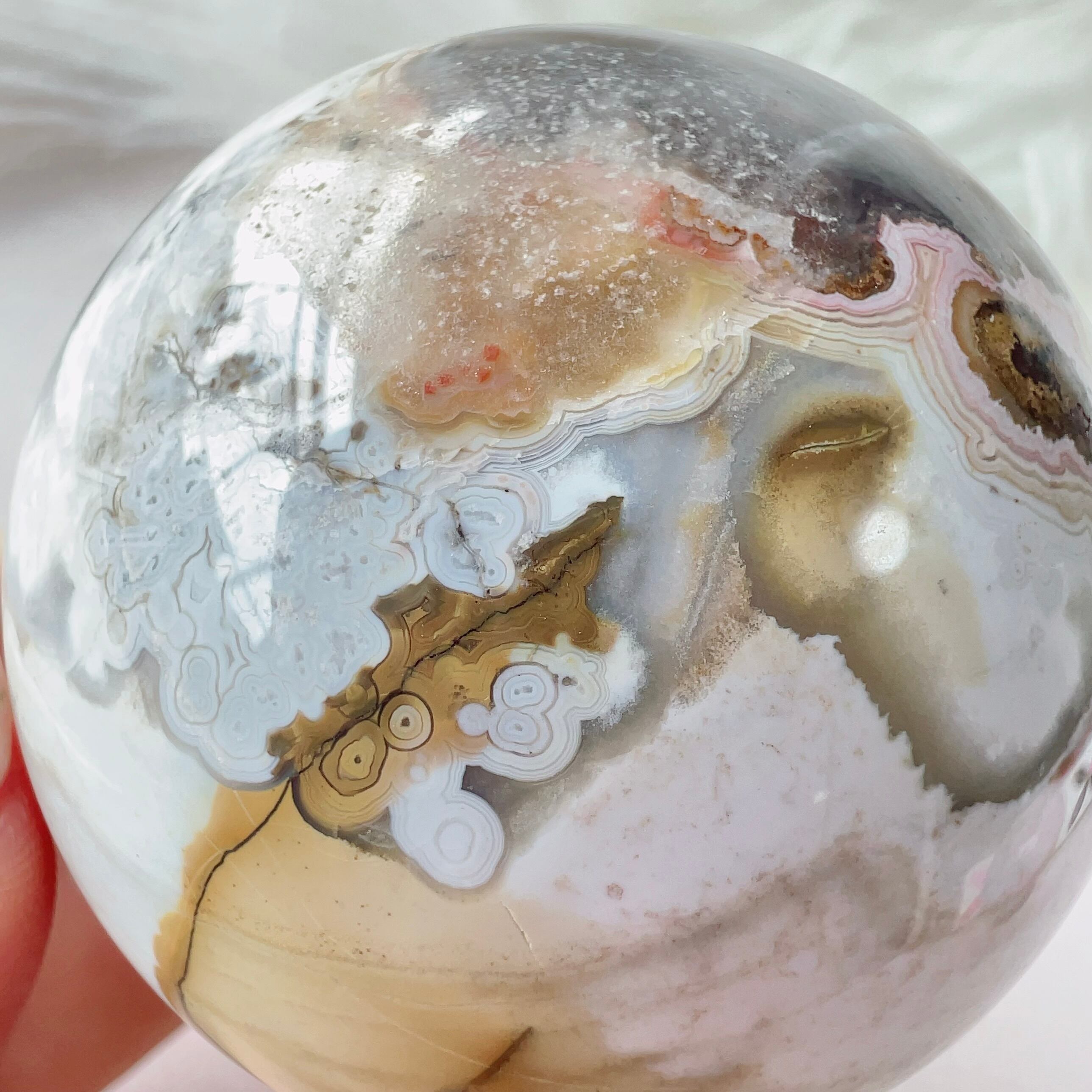 ぷぷ様A5-13 天然石メキシカンクレイジーレースアゲートスフィア