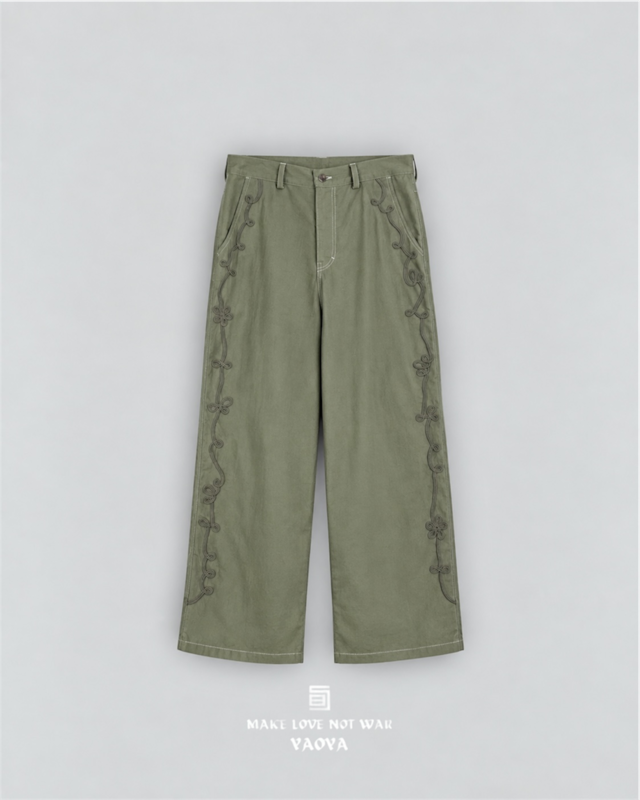 47 KHAKI × LIGHT BROWN FLOWER PANTS