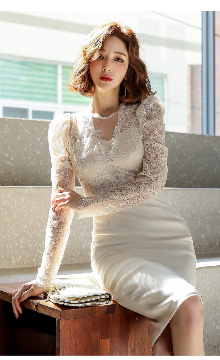 ホワイトレースの上品同伴ワンピース Dress Collection