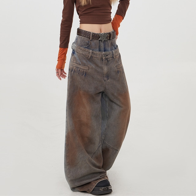 gradient dyed double waist denim　グラデーションダイダブルウエストデニム　J0944