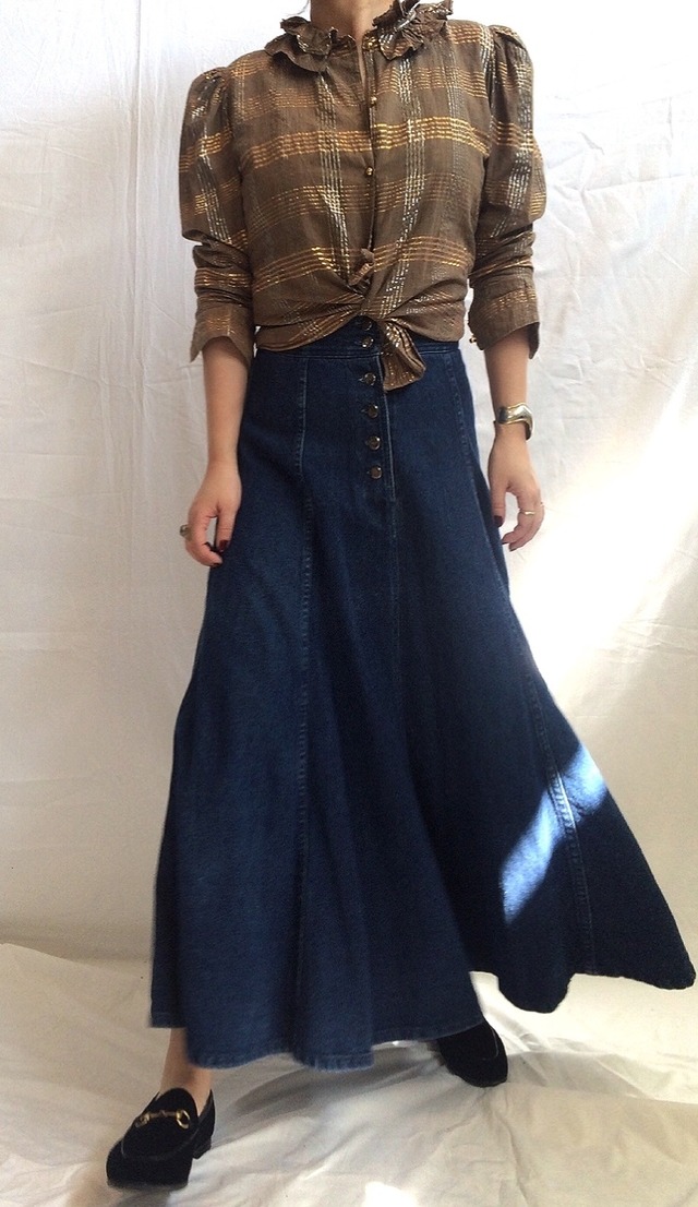 70s Metallic Plaid Blouse