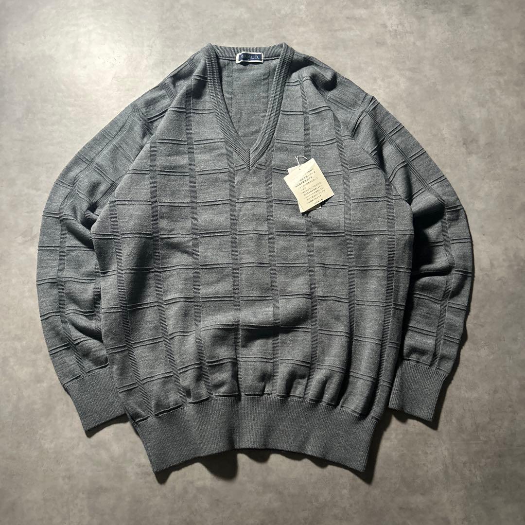 ヴィンテージ Vネック グレー ゆるだぼ ケーブル モノトーン ニットセーター