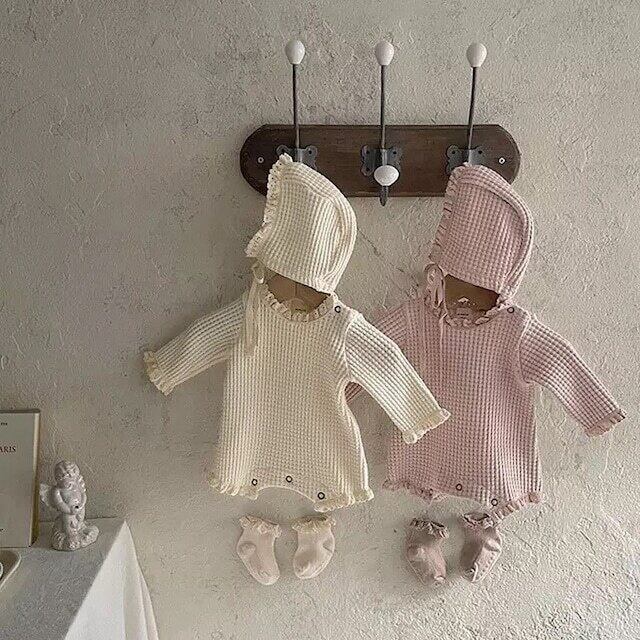 ワッフルロンパース(ボンネット付き)