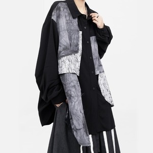 Chic Patchwork Long Shirt / シック パッチワーク ロング シャツ