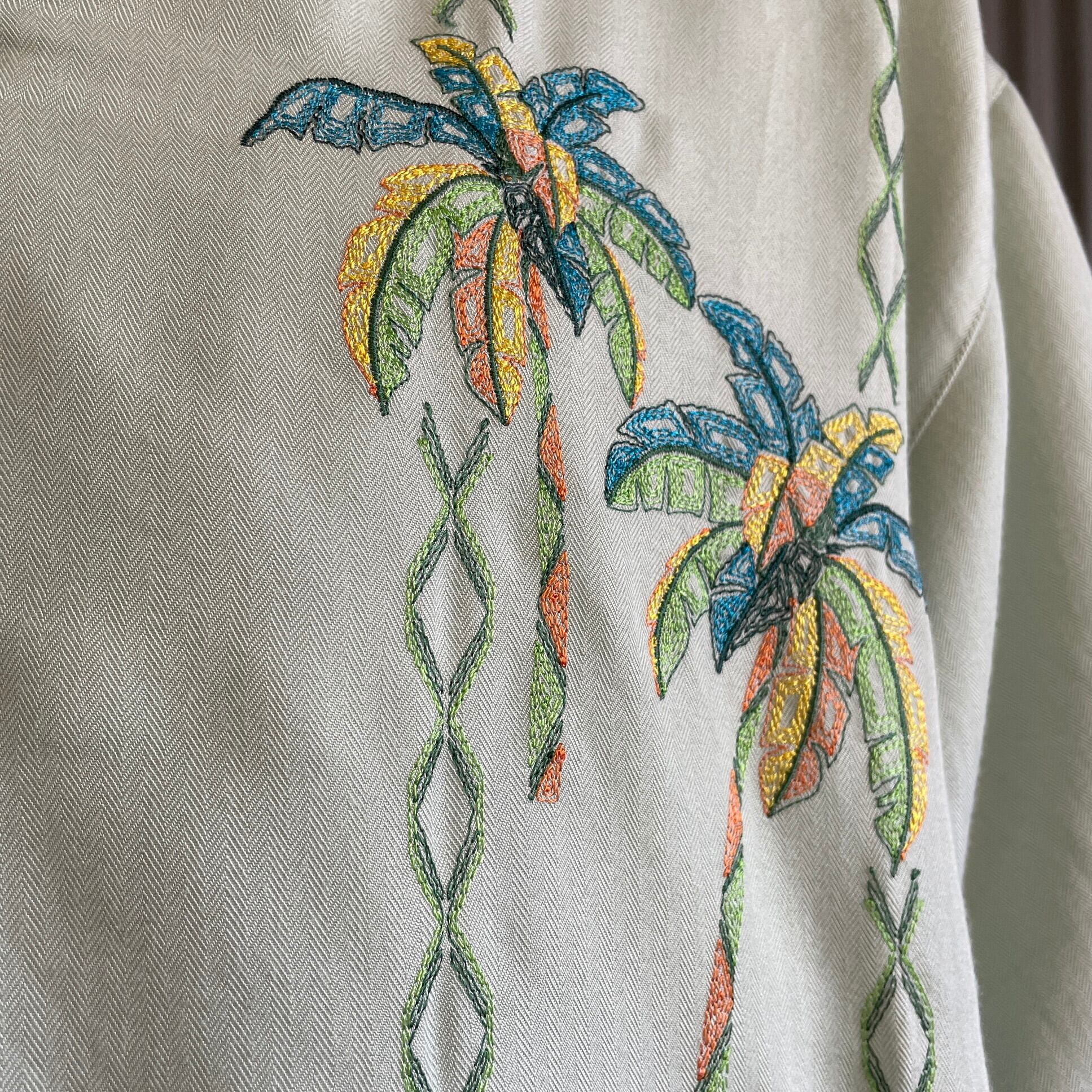 Weekender ヤシの木 刺繍 開襟 オープンカラー 半袖 レーヨンシャツ