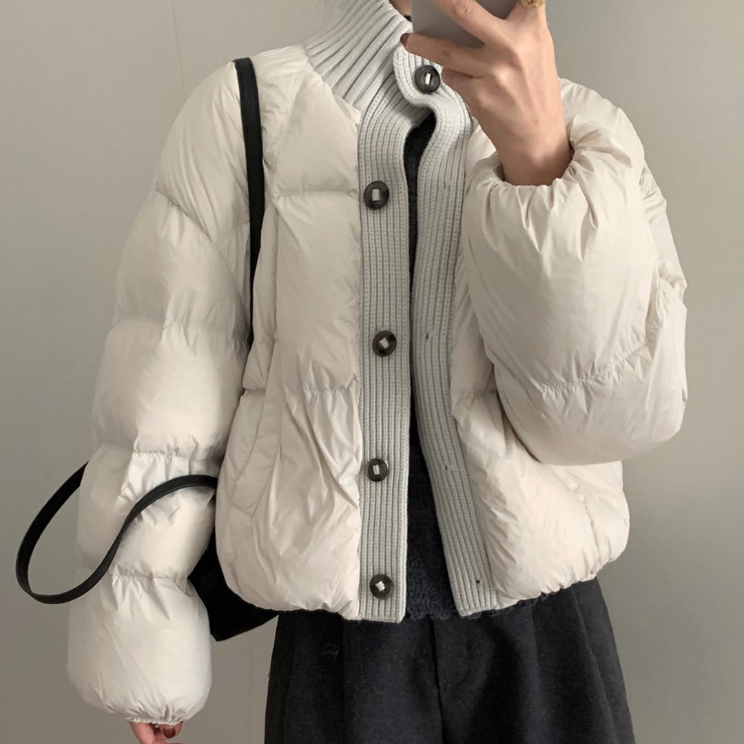 High neck rib white duck down jacket G976