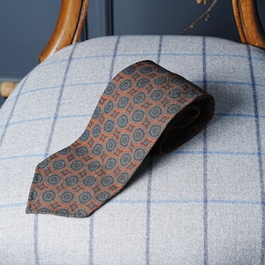 Wool Printed 5-Fold Tie 　Mustard × Bordeaux　9130-23