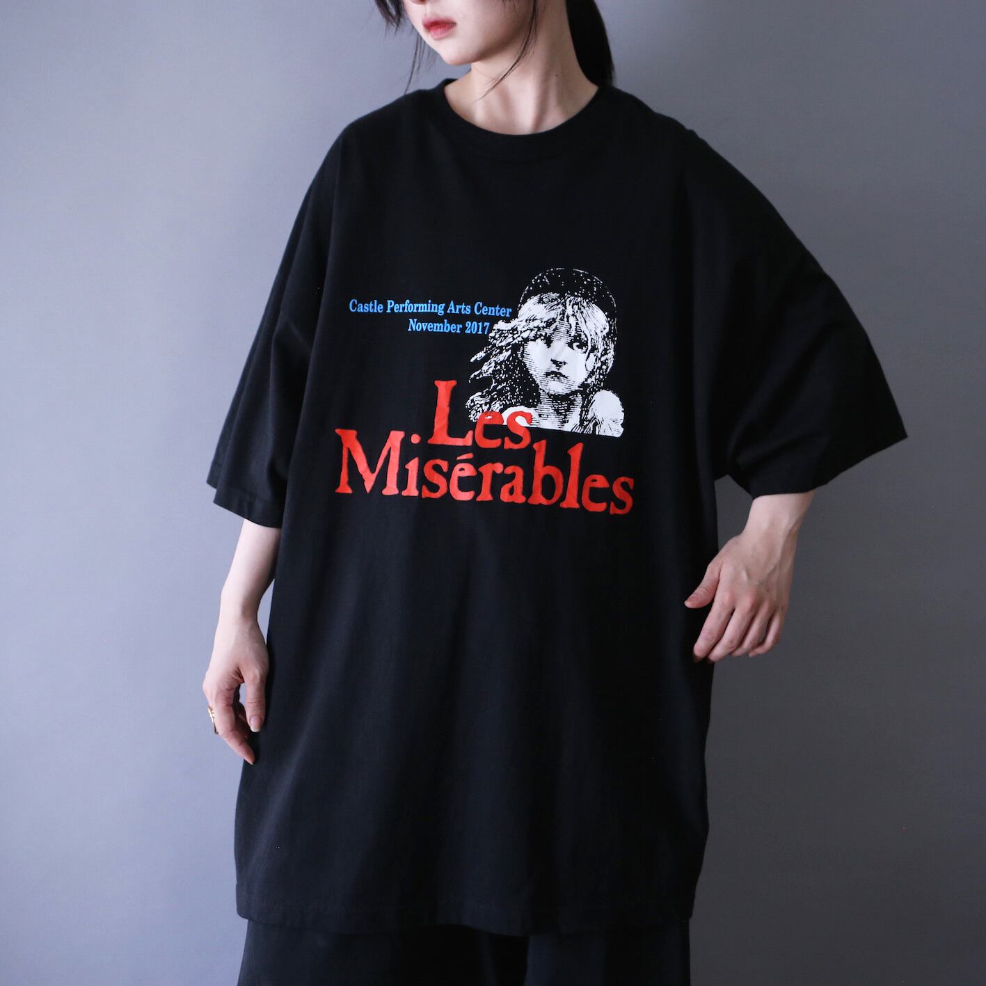 "Les Miserables" front and back printed over silhouette h/s tee