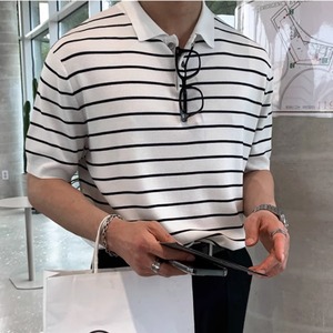 細ボーダーベーシックポロシャツ　0627