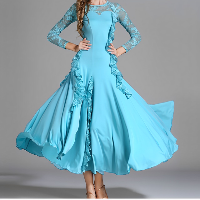 レーススリーブデザイン ロングドレス フレアシルエット ds0565