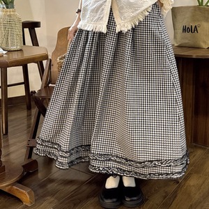 ギンガムチェックシャーリングフレアロングスカート 1047