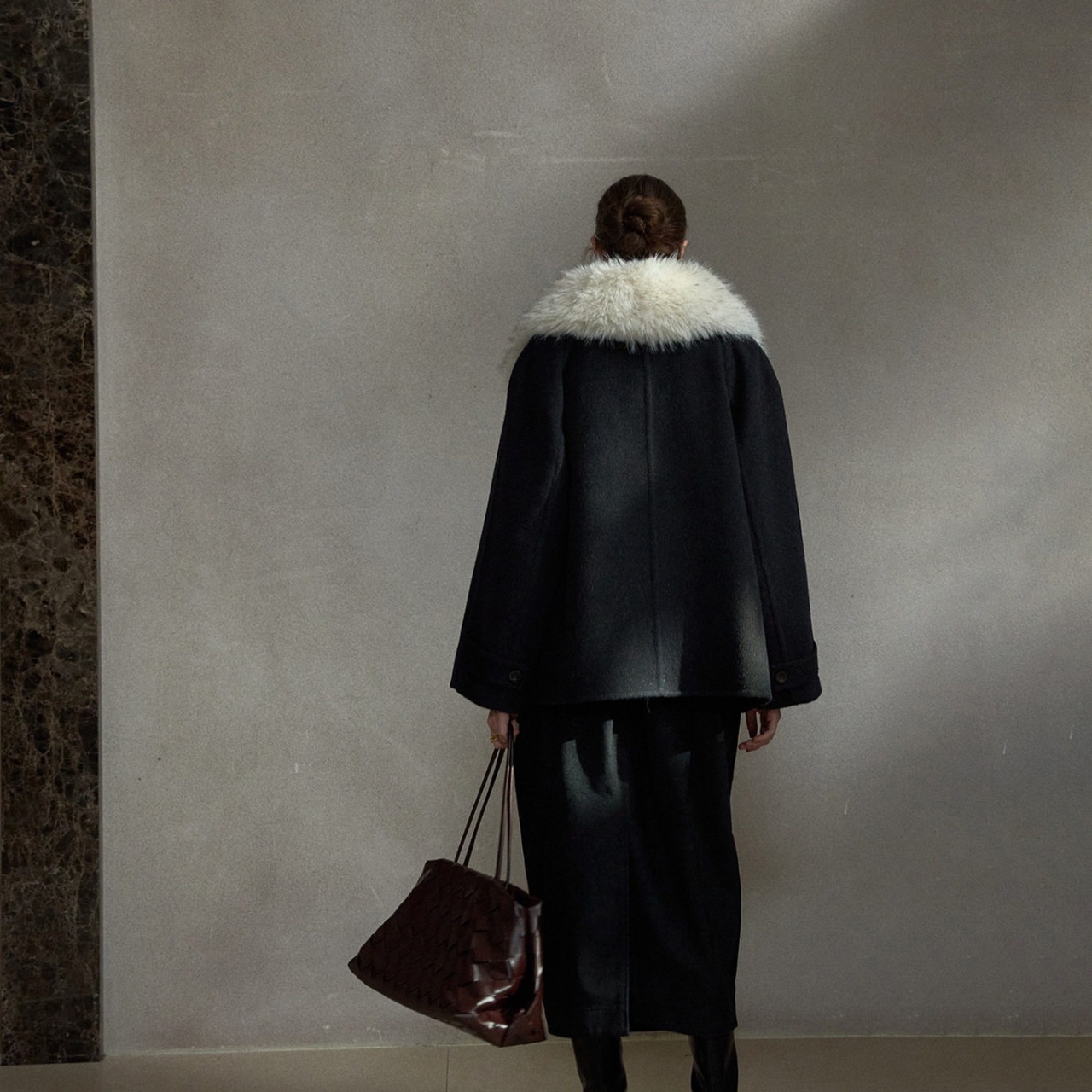 Double-breasted  fur color jacket  T4227